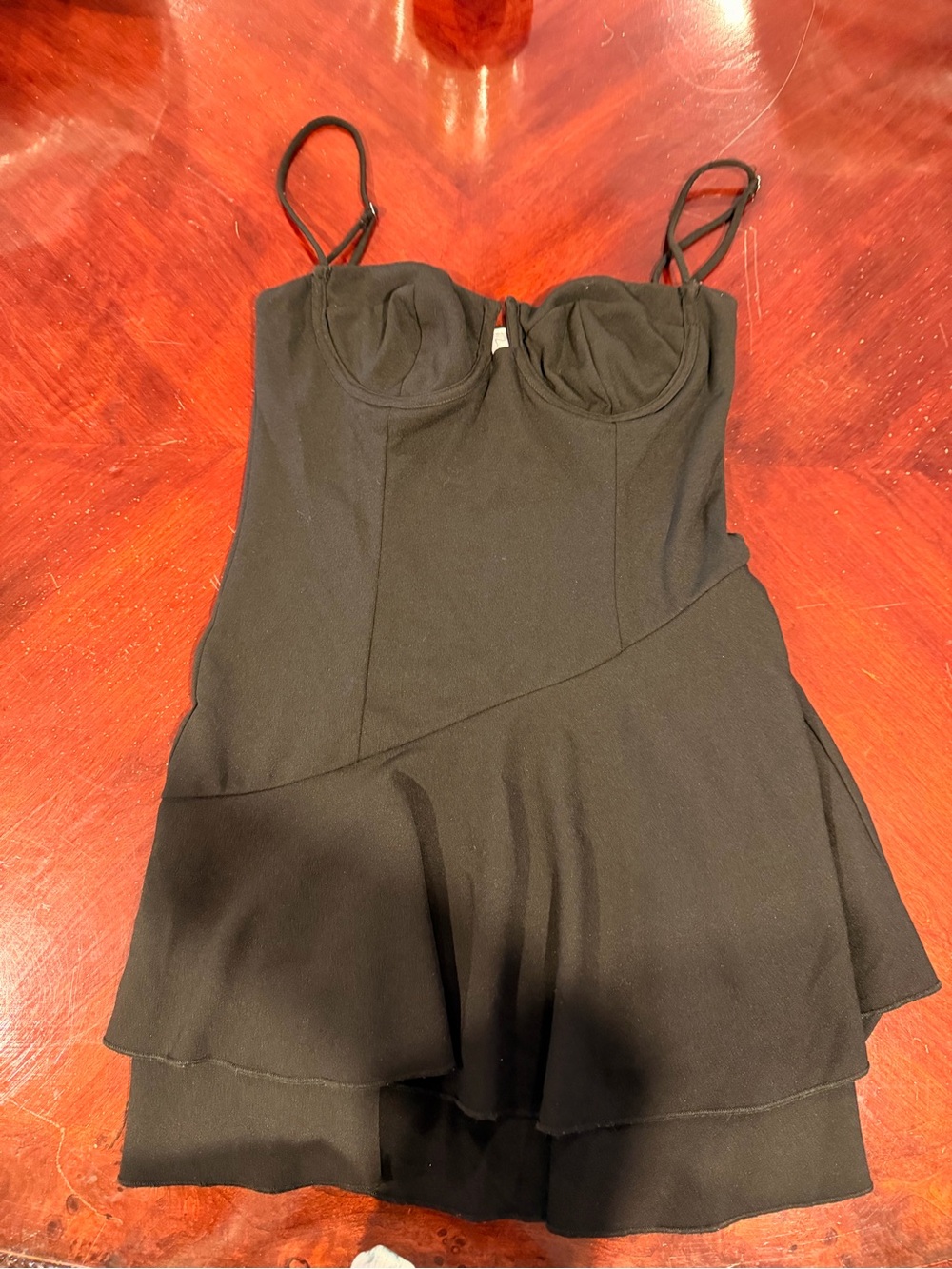 Lucy in the Sky Black Tiered Mini Dress with Spaghetti Straps